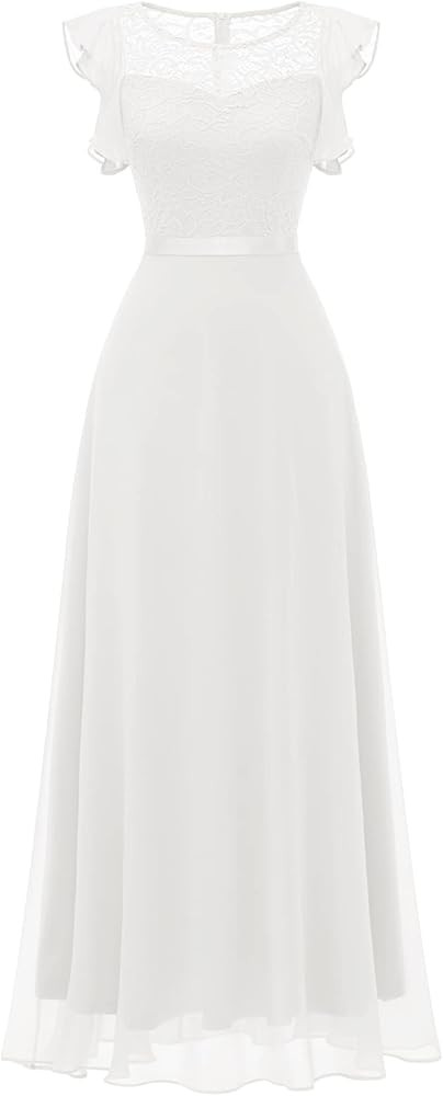 Women Bridesmaid Lace Dress, Formal Cocktail Chiffon Dresses, Wedding & Prom | Amazon (US)