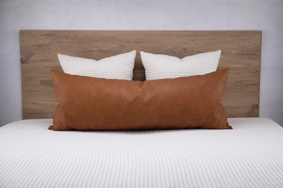 Cognac Faux Leather Lumbar Pillow Cover, Extra Long Body Pillow Case - Etsy | Etsy (US)