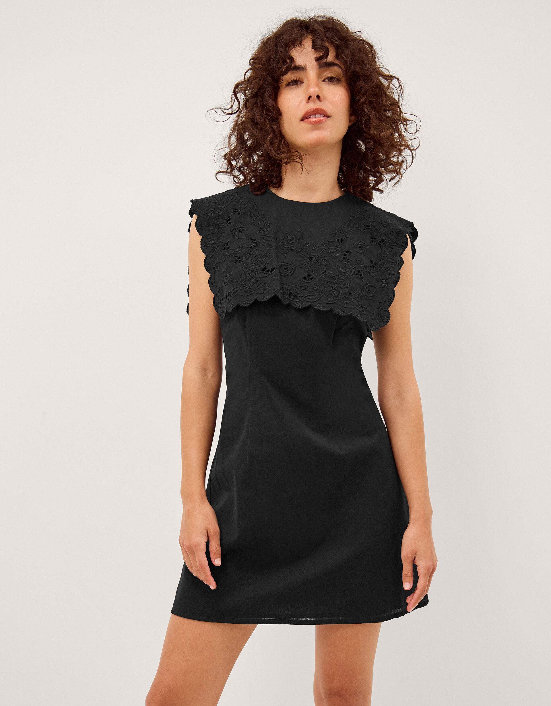 Lexi Embroidered Bib Mini Dress Black | Monsoon (UK)