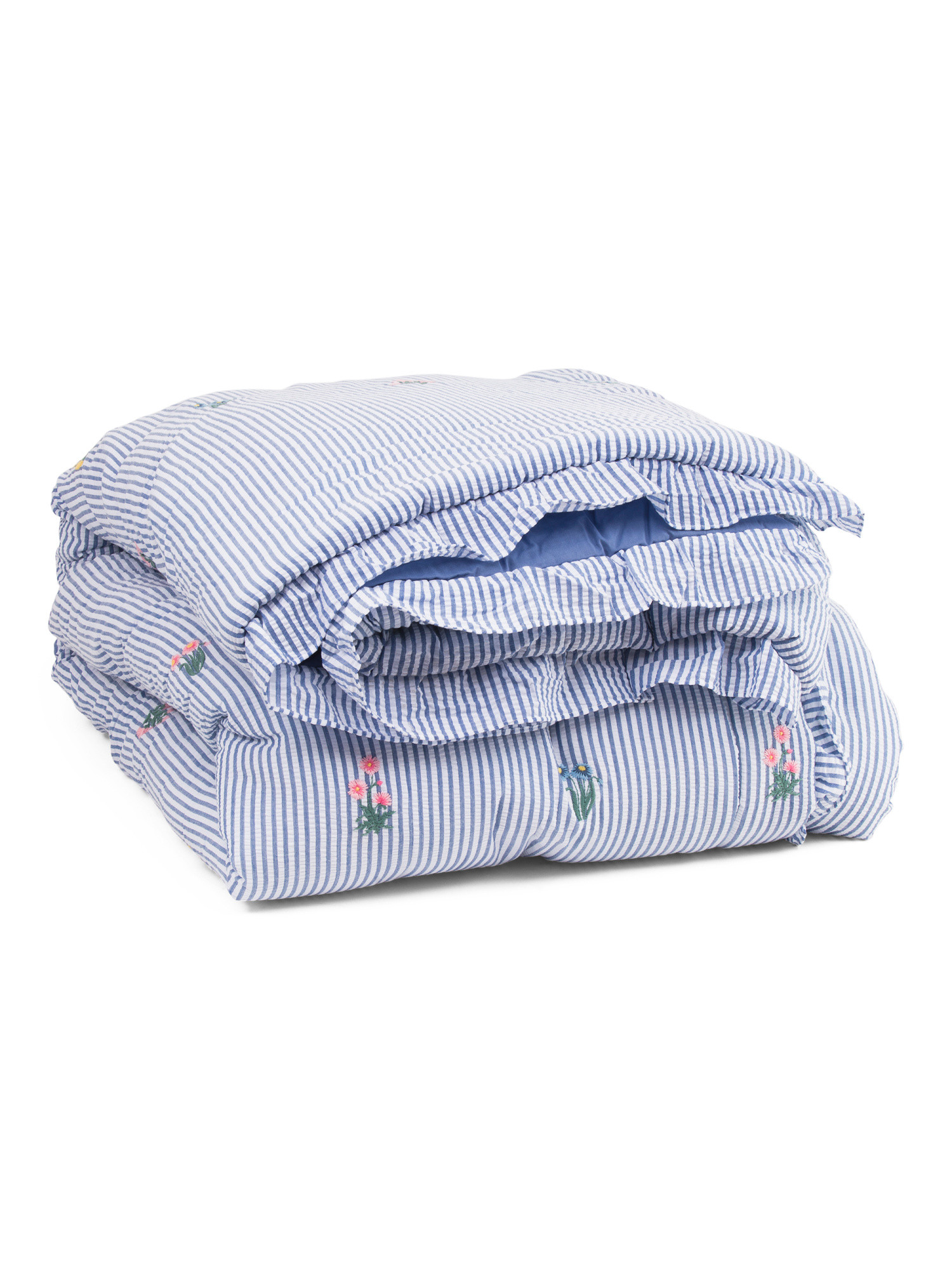 Striped Seersucker Embroidered Floral Comforter Set | TJ Maxx