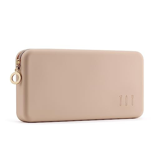 FVION Zipper Makeup Brushes Bag For Travel, Large Silicone Makeup Brush Holder, Make Up Brushes Pouch Case for Makeup Tools - Khaki | Amazon (US)