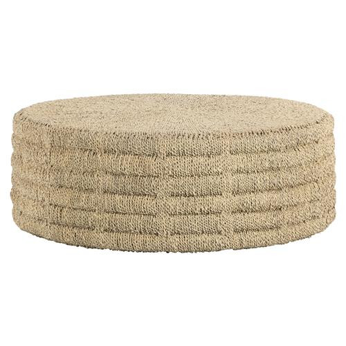 Paula Coastal Beach Brown Woven Pandan Rope Drum Round Coffee Table | Kathy Kuo Home