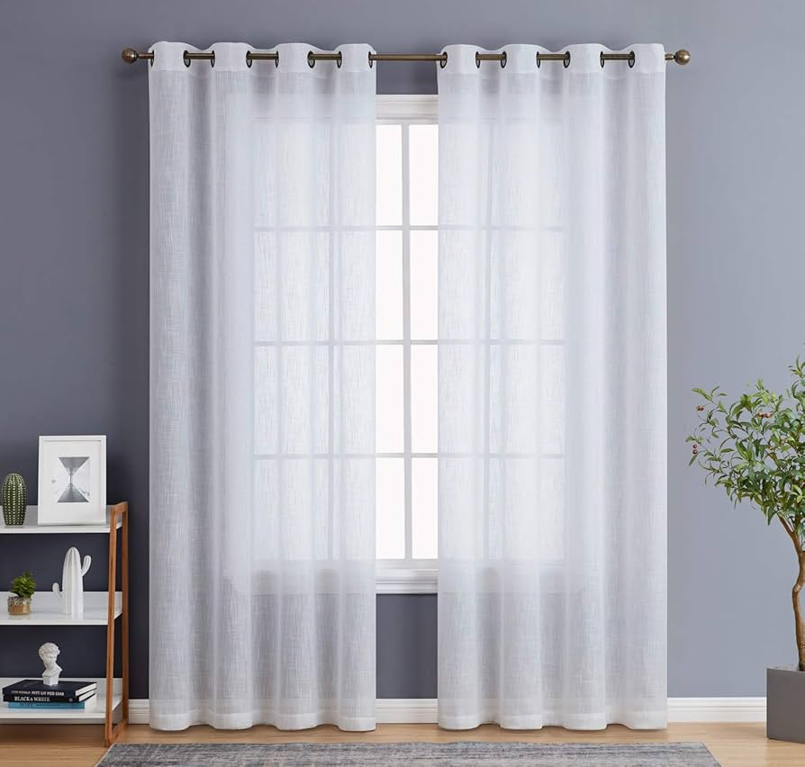 HLC.ME Abbey Faux Linen Textured Semi Sheer Privacy Sun Light Filtering Transparent Window Gromme... | Amazon (US)