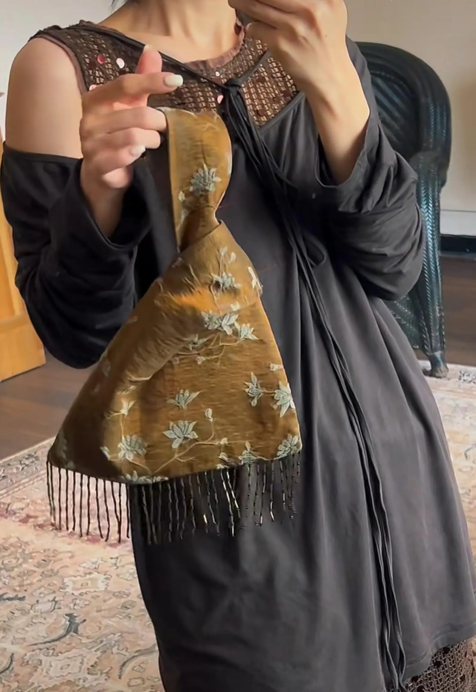 Golden Magnolia Embroidered Handbag | Beaded Fringe Oriental Evening Bag | Etsy (Global)