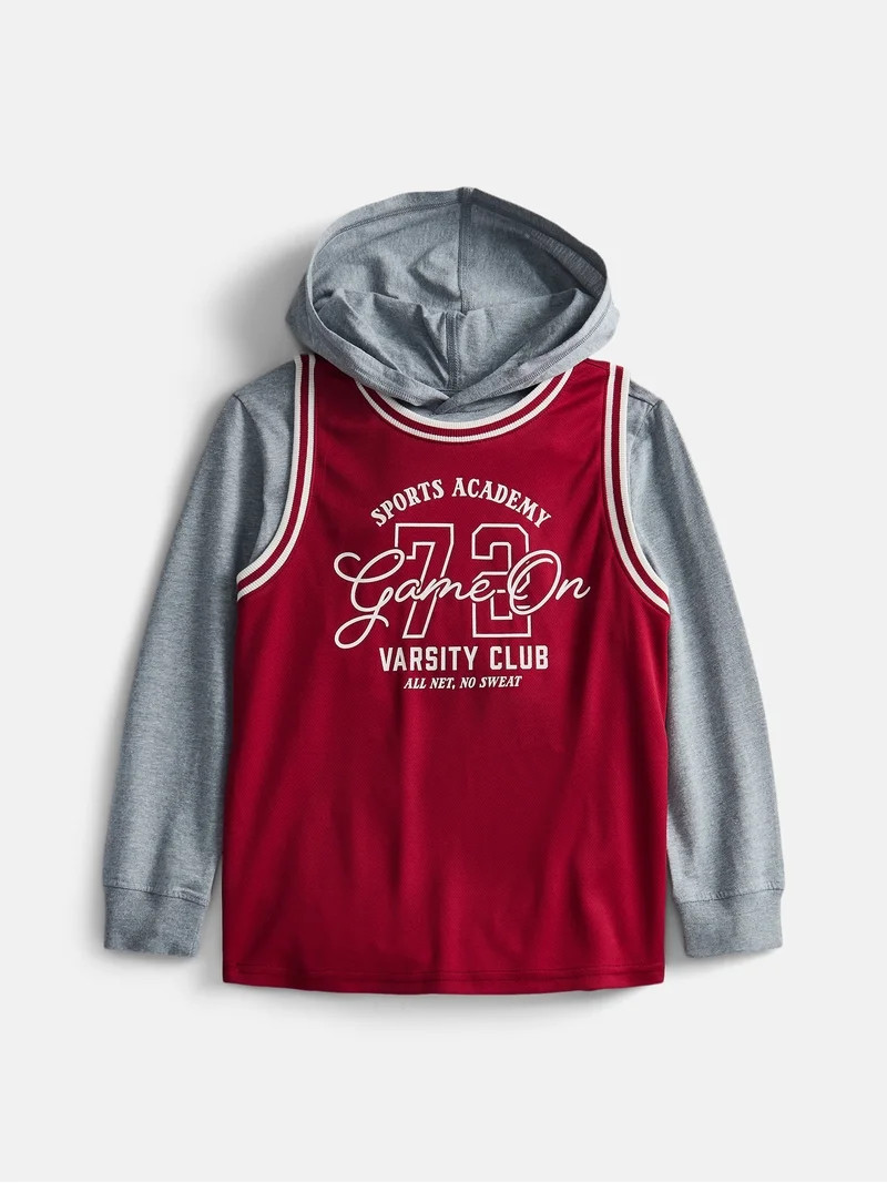 Wonder Nation Little Boys Hooded Basketball Jersey with Long Sleeves, 2 Piece, Sizes 4-10 | Walmart (US)