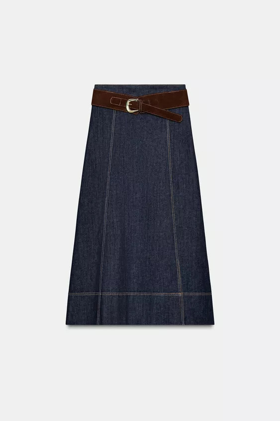 Z1975 BELTED DENIM MIDI WRAP SKIRT | Zara US