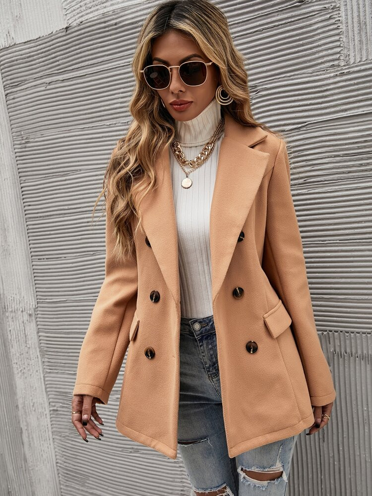Solid Double Breasted Overcoat | SHEIN