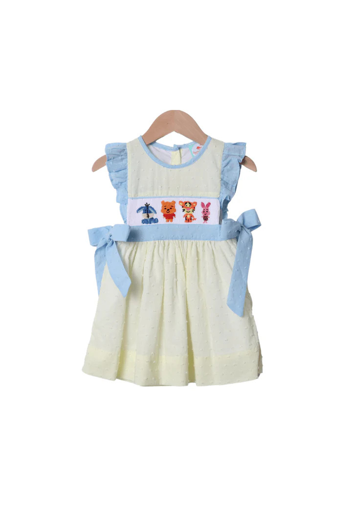 Honey Bear and Friends Yellow Swiss Dot Dress | The Smocked Flamingo