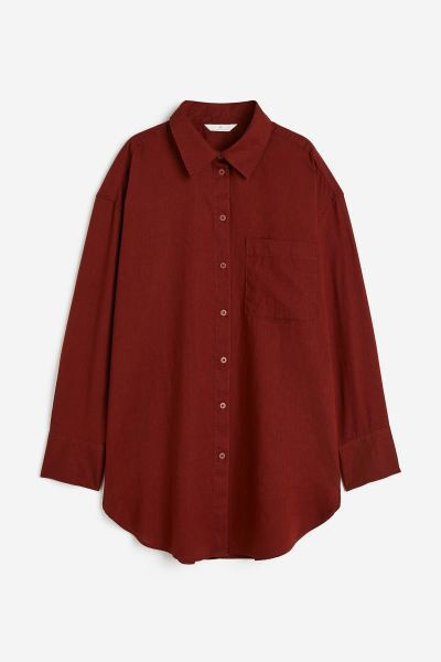 Linen-blend shirt - Rust red - Ladies | H&M GB | H&M (UK, MY, IN, SG, PH, TW, HK)