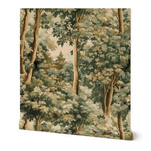 French oak forest Aubusson tapestry inspired oil painting Wallpaper | Spoonflower | Spoonflower