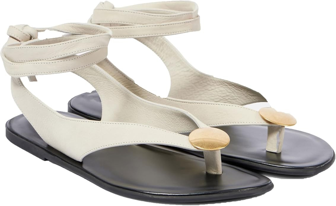 Suede Flat Sandals for Women Cute Ankle Strappy Thong Sandals Ladies Summer Dress Flip Flops with... | Amazon (US)