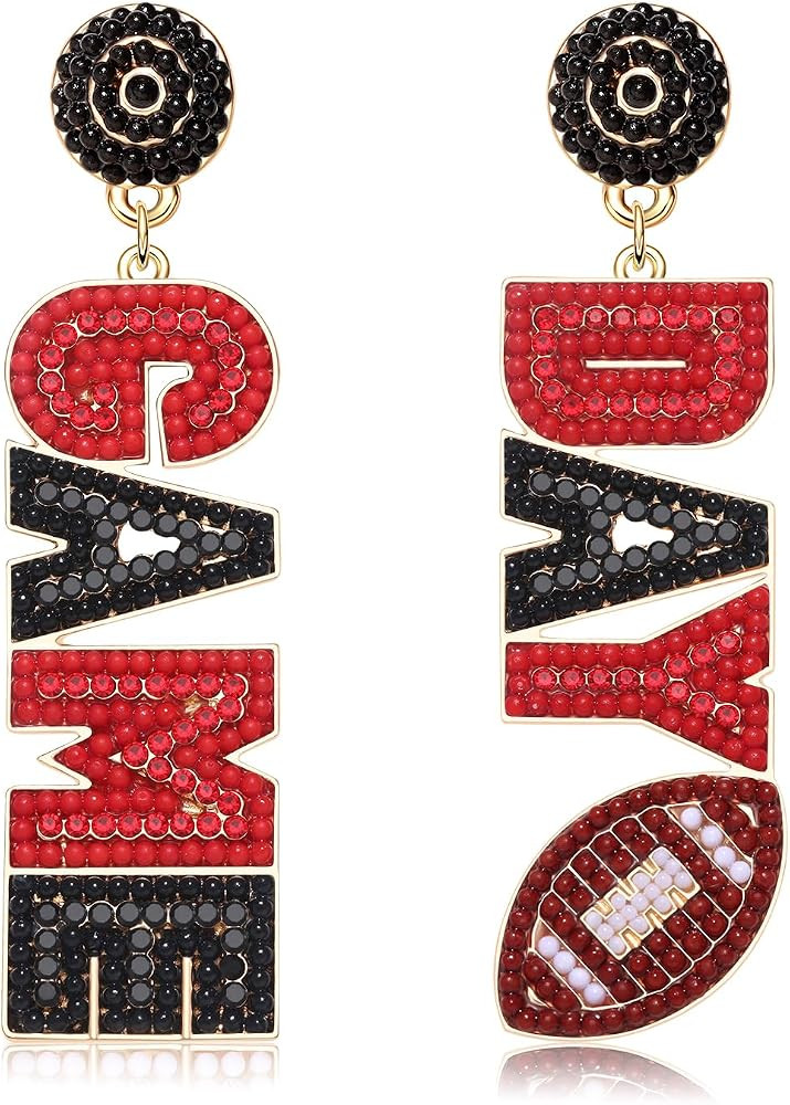 Beaded Game Day Earrings - Rhinestone Football Team Drop Dangle Earrings for Women - Football Mom... | Amazon (US)