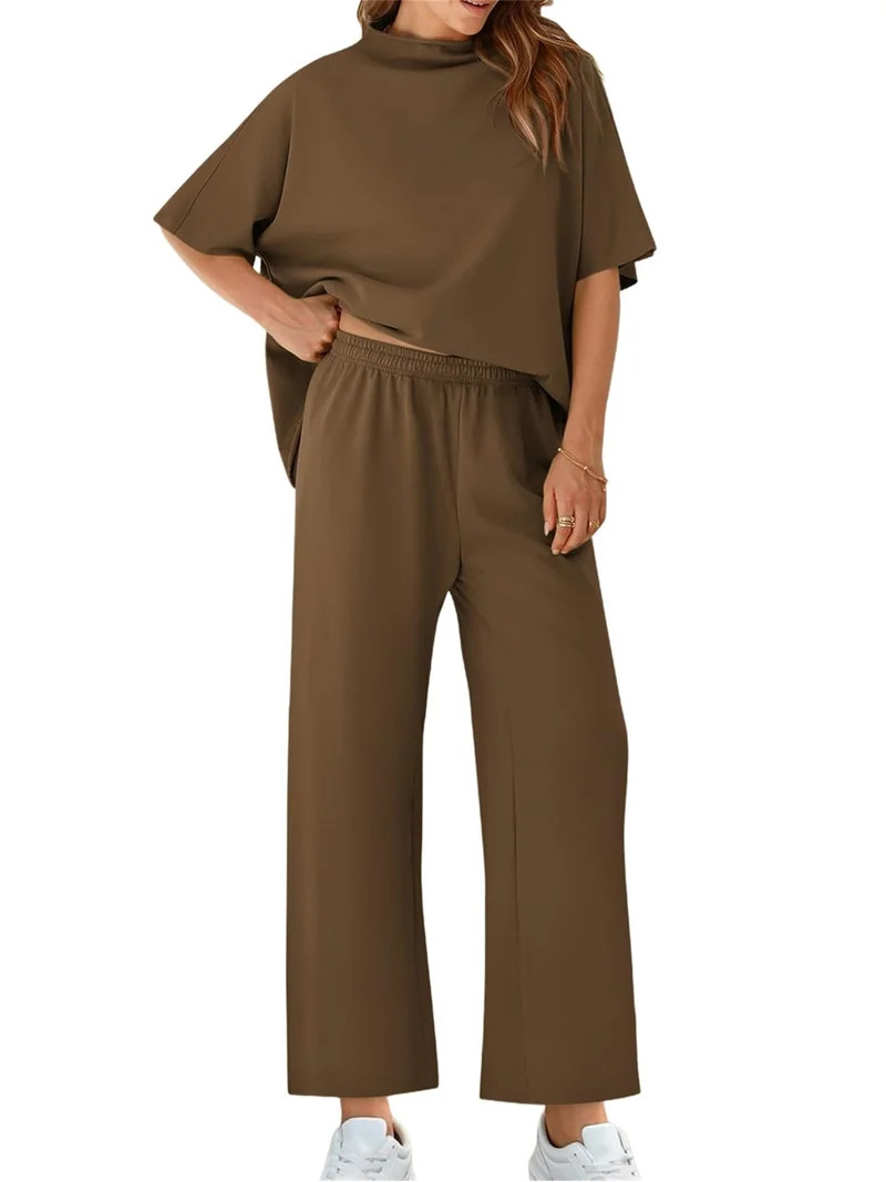 Women 2 Piece Outfits 3/4 Batwing Sleeve Pullover Tops and Wide Leg Pants Casual Lounge Set | Walmart (US)