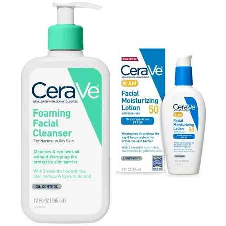 CeraVe Foaming Facial Cleanser and AM Facial Moisturizing Lotion SPF 50 Bundle Normal to Oily Skin | Walmart (US)