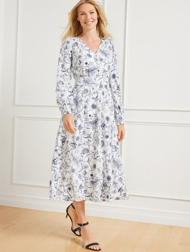 Smocked Fit & Flare Dress - Stencil Floral | Talbots