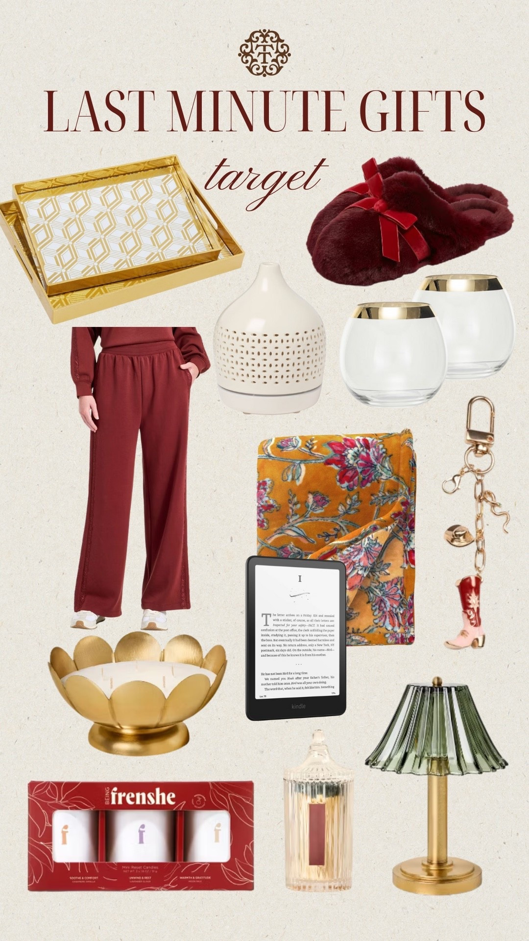 Last minute gifts from Target that we are loving! Comfortable lounge pants, a new floral blanket, and a yummy smelling candle! We also love the little lamp, fuzzy slippers, and decorative trays for your home! 

#LTKGiftGuide #LTKFindsUnder100 #LTKHoliday