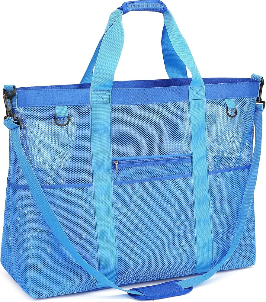Fammart Mesh Beach Bag for Women, Large Beach Toy Pool Bag with Zipper Pocket, SandProof Cruise E... | Amazon (US)