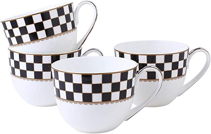Porlien Checker Pattern 23-ounce Lug Soup Bowls, Large Soup Mugs with Handles, Porcelain Cereal B... | Amazon (US)