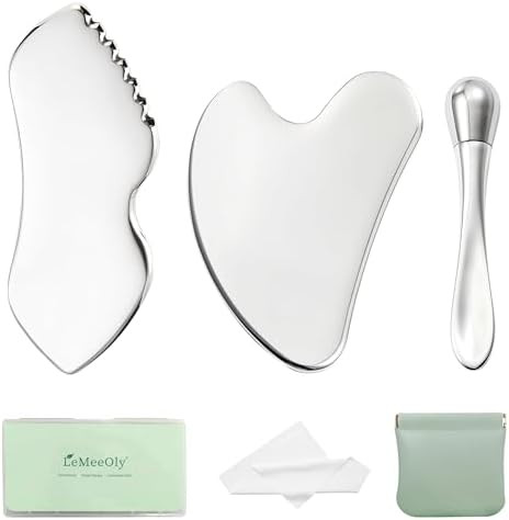 3pcs Stainless Steel Gua Sha Facial Tools & Eye Cream Applicator Metal GuaSha Set for Face Body, ... | Amazon (US)