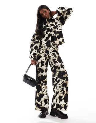 Object denim shirt with volume sleeves co-ord in cow print | ASOS (Global)