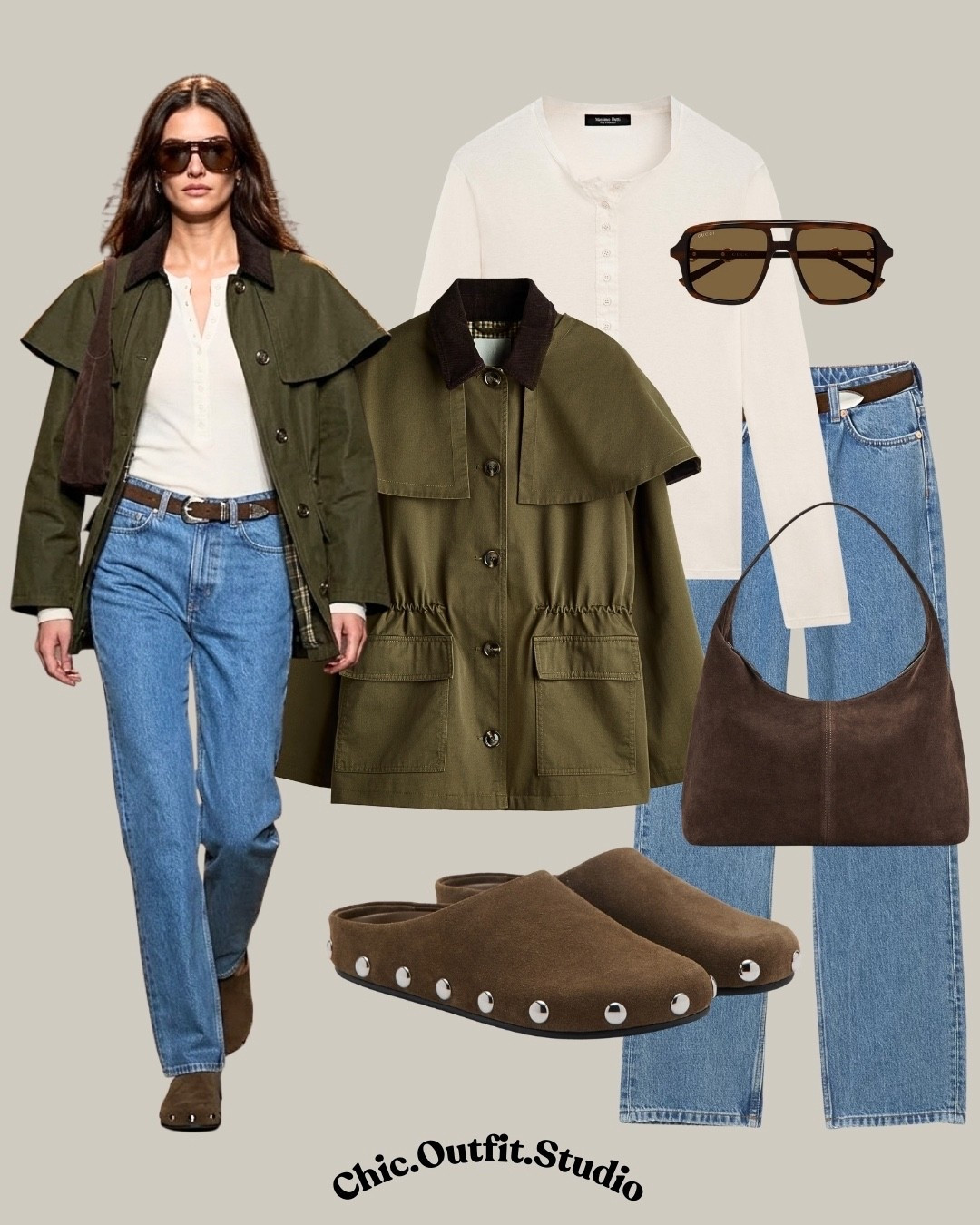 Denim everyday styling

✨An olive cape jacket layered over a light knit and classic blue jeans creates a relaxed everyday spring outfit that feels modern and versatile. Styled with clogs and warm brown accessories, this look works perfectly for casual office days, weekend errands, city walks, or travel outfits. Comfortable layering that blends practicality with effortless chic style.

✨Tags: olive cape jacket outfit women, denim spring outfit women, casual chic outfit ideas, everyday European style, relaxed smart casual outfit, blue jeans outfit women, minimalist spring wardrobe, transitional outfit women

#LTKspring #LTKstyletip #LTKjeans