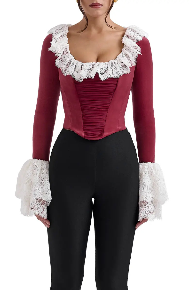HOUSE OF CB Jacinda Ruffle Velvet Corset Top | Nordstrom | Nordstrom