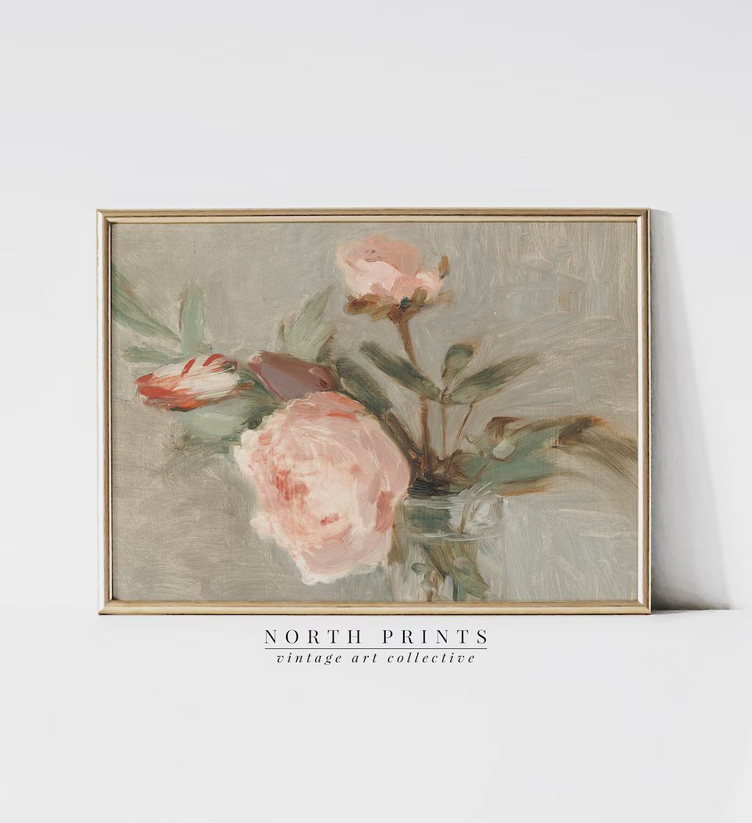 Roses Oil Painting | Peach Pink Vintage Girls Nursery Room Decor | North Prints Downloadable PRIN... | Etsy (US)