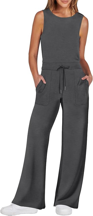 ANRABESS Womens Jumpsuits 2025 Summer Casual Dressy Romper Sleeveless Wide Leg Long Pants One Pie... | Amazon (US)