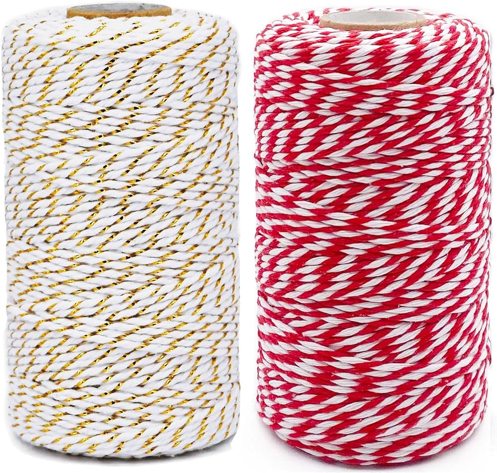 Christmas Twine for Gift Wrapping DIY & Crafts,2 Rolls,656 feet in Total,Gold White and Red White | Amazon (US)