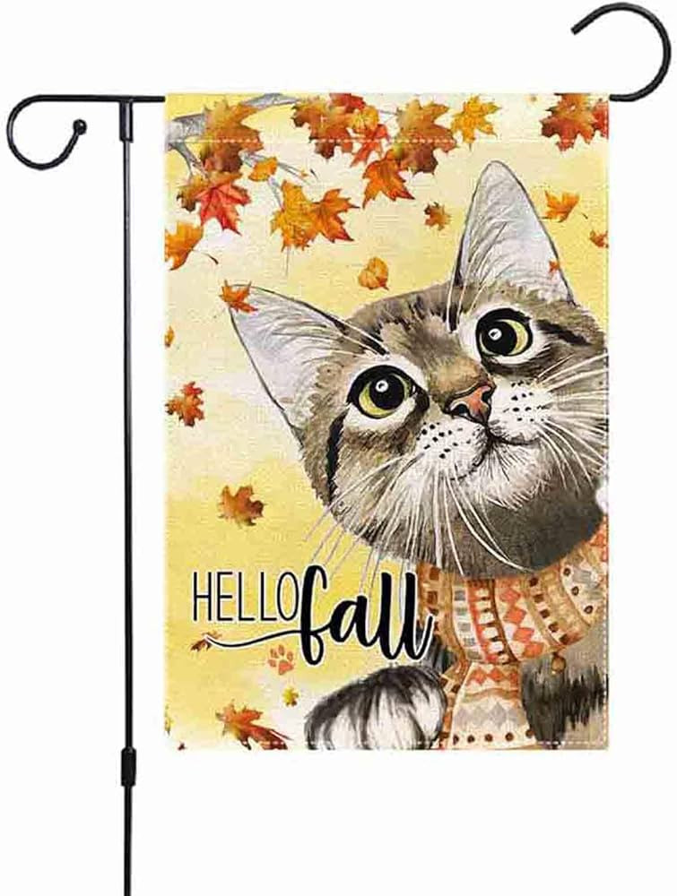 Hello Fall 12x18 Inch Small Garden Flag Vertical Double Sided,Thanksgiving Cat Garden Flag, Autum... | Amazon (US)