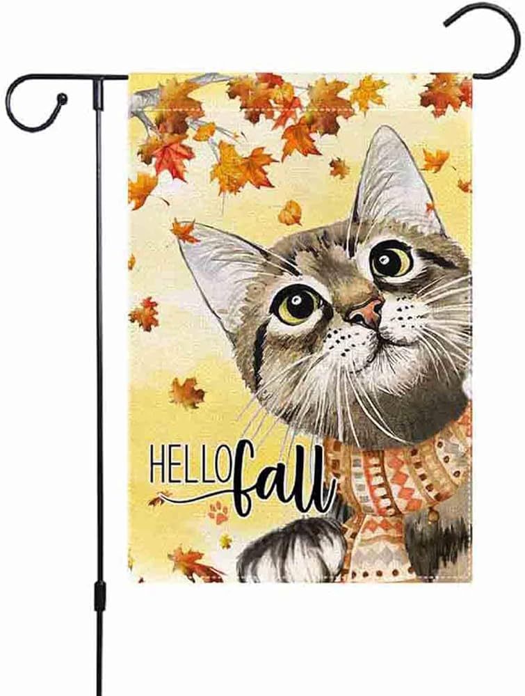 Hello Fall 12x18 Inch Small Garden Flag Vertical Double Sided,Thanksgiving Cat Garden Flag, Autum... | Amazon (US)