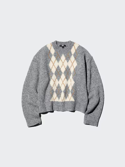 Fluffy Crew Neck Jumper (Argyle) | UNIQLO (UK)