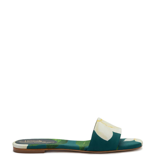 Larroudé for Oscar de La Renta: Ivy Flat Mule In Magnolia Peacock Cotton | Larroude