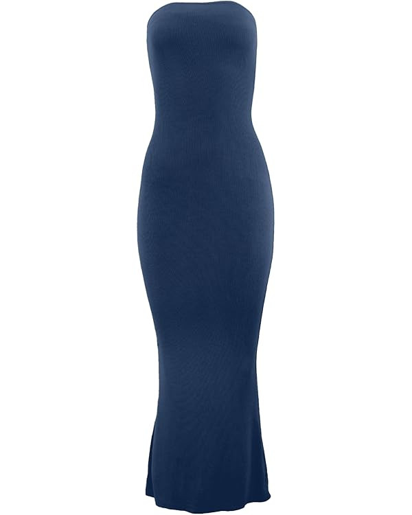 Almere Women Body Shaping Basic Strapless Stretch Double Lined Maxi Dress | Amazon (US)