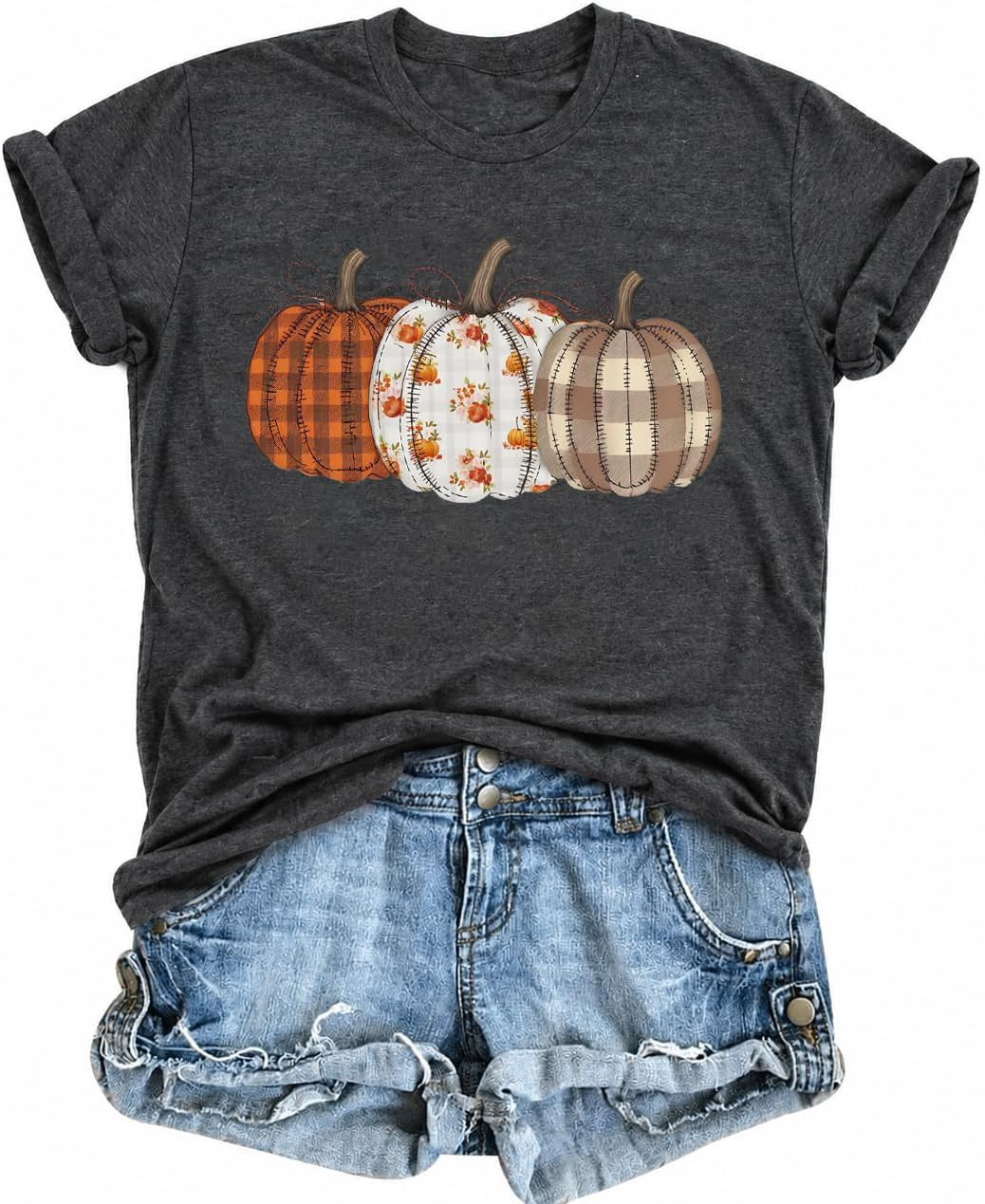 Halloween Women's Pumpkin Shirts Fall Checkered Pumpkin Graphic Tees Thanksgiving Gift Top Cute Autumn Short Sleeve | Amazon (US)