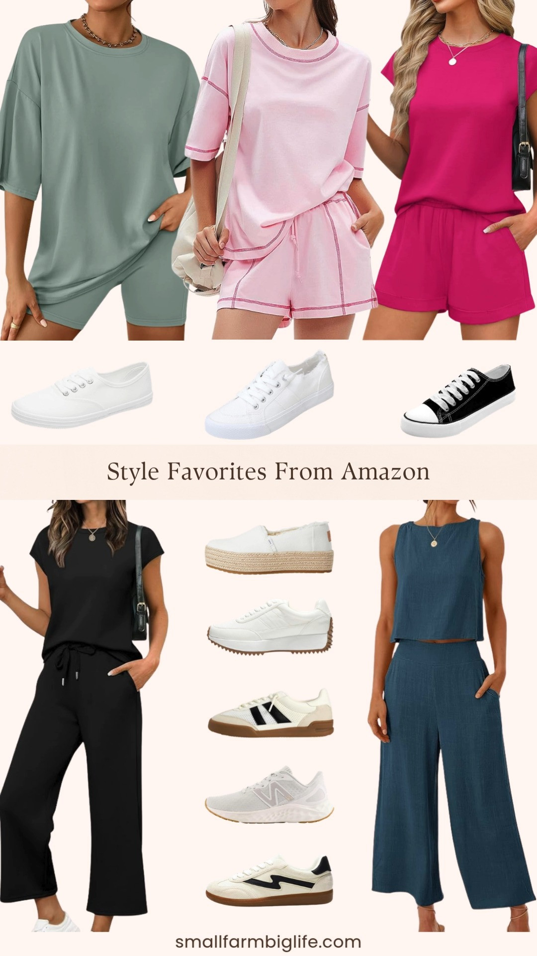 Easy summer outfits and comfortable shoes all in one round up and every single piece is from Amazon. The two piece matching sets in sage green, black, pink, and hot pink are so effortless for summer and the linen wide leg capri jumpsuit set in deep blue is such a elevated option for travel or a casual day out. I love pairing any of these sets with a clean white canvas sneaker or a platform espadrille depending on the vibe, and there are so many great options here from classic low top lace ups to slip ons and genuine leather sneakers. Comfortable, stylish, and all at an Amazon price point. Tap to shop! 

 #LTKgrwm #LTKootd #LTKOver40