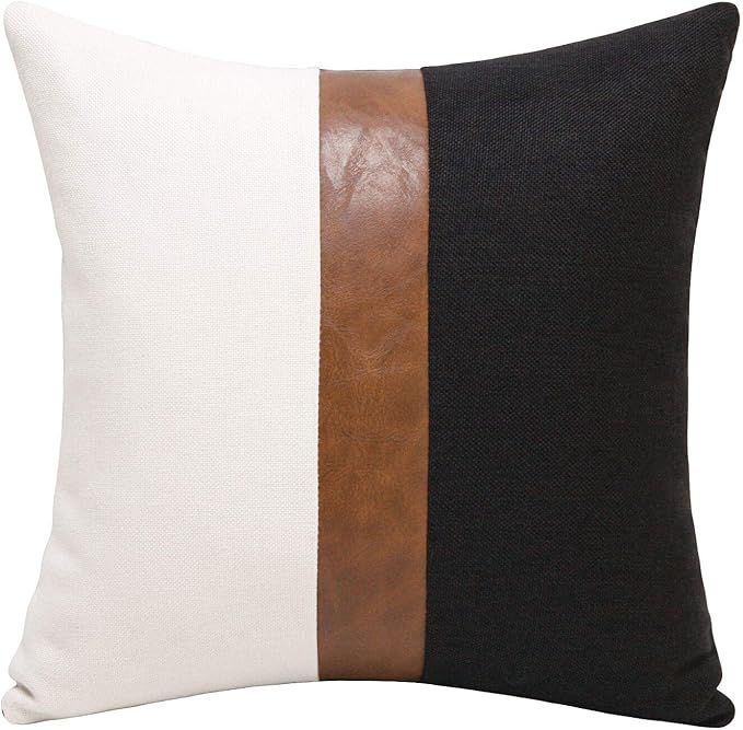 Merrycolor Thick Black Linen Farmhouse Lumbar Throw Pillow Cover Black Brown Color Block Decorati... | Amazon (US)