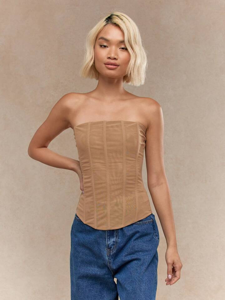 MISSGUIDED Boned Mesh Corset Bandeau Top | SHEIN