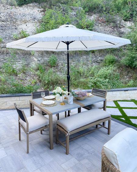 Walmart outdoor dining set and fringe umbrella! This size shades the table perfectly and it’s so cute!

#LTKFamily #LTKStyleTip #LTKHome