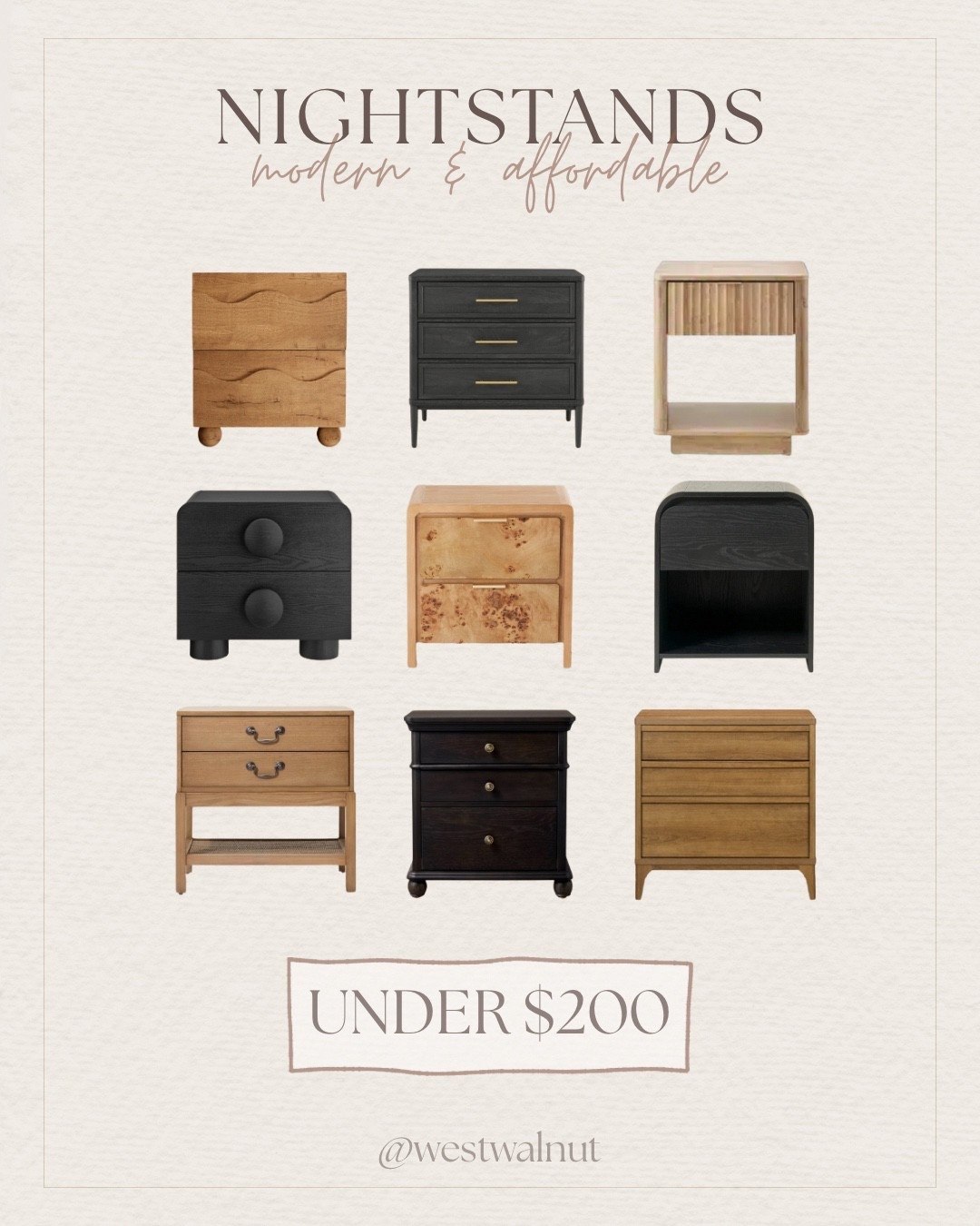 Beautiful nightstands that won’t break the bank, all under $200 and perfect for a modern bedroom refresh. Some of them are on sale currently which puts them under the $200 mark but typically retail for over $200!!

*prices are accurate at the time of the posting on LTK*


#HomeRefresh #BedroomStyle #AffordableDecor #ModernFurniture #DecorInspiration #HomeStylingTips #BudgetFriendlyFinds #WestWalnutStyle

#LTKHome