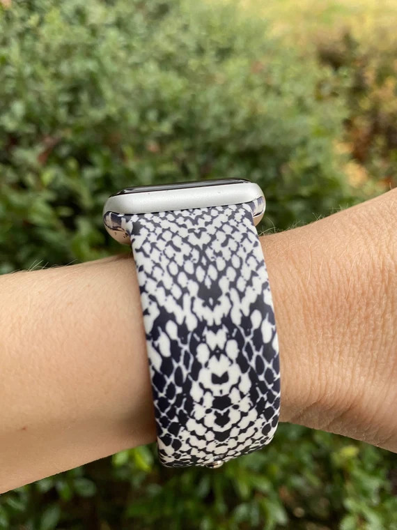 WATCH BAND Series 6, Series 5, Series 4, Series 3, Series 2 Snakeskin Black and White Print 38mm ... | Etsy (US)