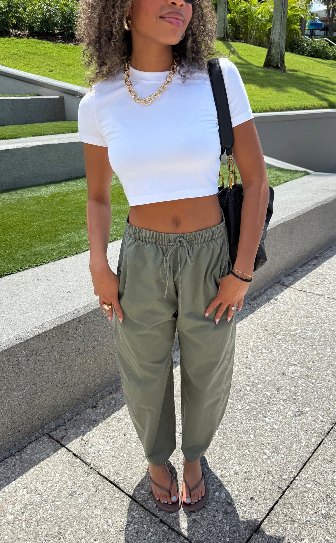 Transitional outfit for fall outfit of the day! My favorite classic crop white tee and army green linen pants 

Casual outfit ideas, easy outfit inspo, white tee, best sandals, easy outfits, everyday style, transitional outfit inspo 

#LTKFindsUnder100 #LTKTravel #LTKStyleTip