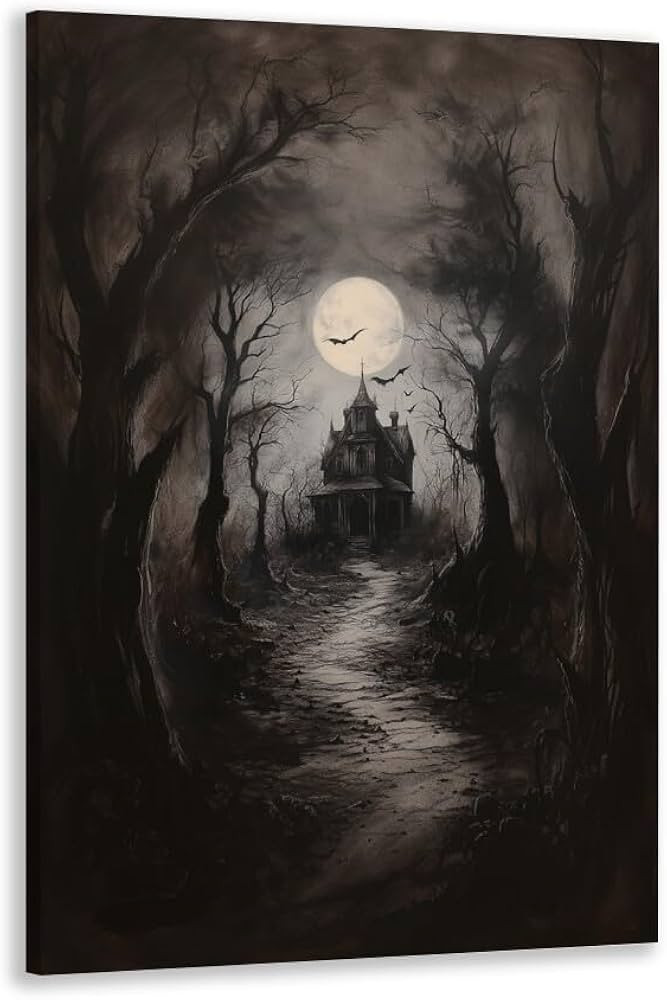 Dark Academia Wall Art Gothic Halloween Poster Vintage Haunted House Canvas Prints Goth Spooky Pa... | Amazon (US)