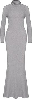 REORIA Women's Casual Mock Turtleneck Long Sleeve Elegant Long Dress Lounge Ribbed Bodycon Maxi D... | Amazon (US)