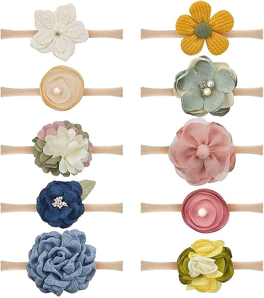 Baby Girl Headbands and Bows for Newborn Infant Toddler Nylon Hairbands Hair Accessories | Amazon (US)