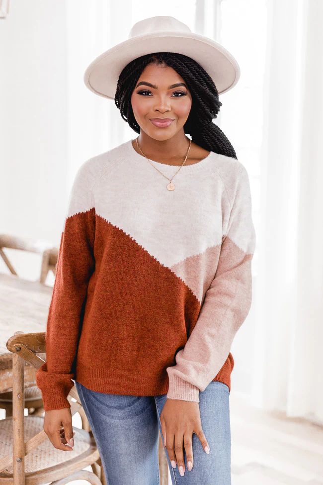 Bright Ideas Rust Colorblock Sweater | The Pink Lily Boutique
