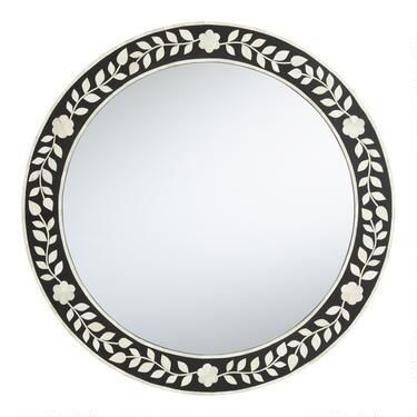 Round Black And White Floral Bone Inlay Wall Mirror | World Market