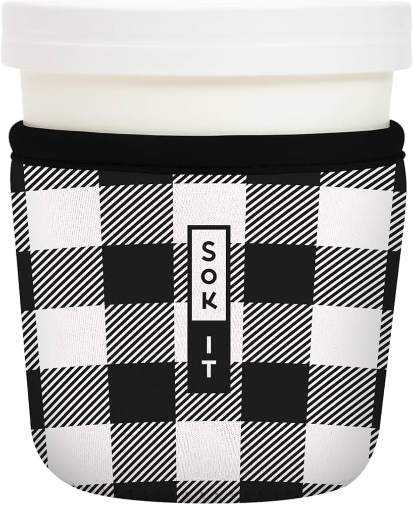 Sok It IceCreamSok Insulated Neoprene Cover (B&W Buffalo Check, Tapered Ice Cream Pints) | Amazon (US)
