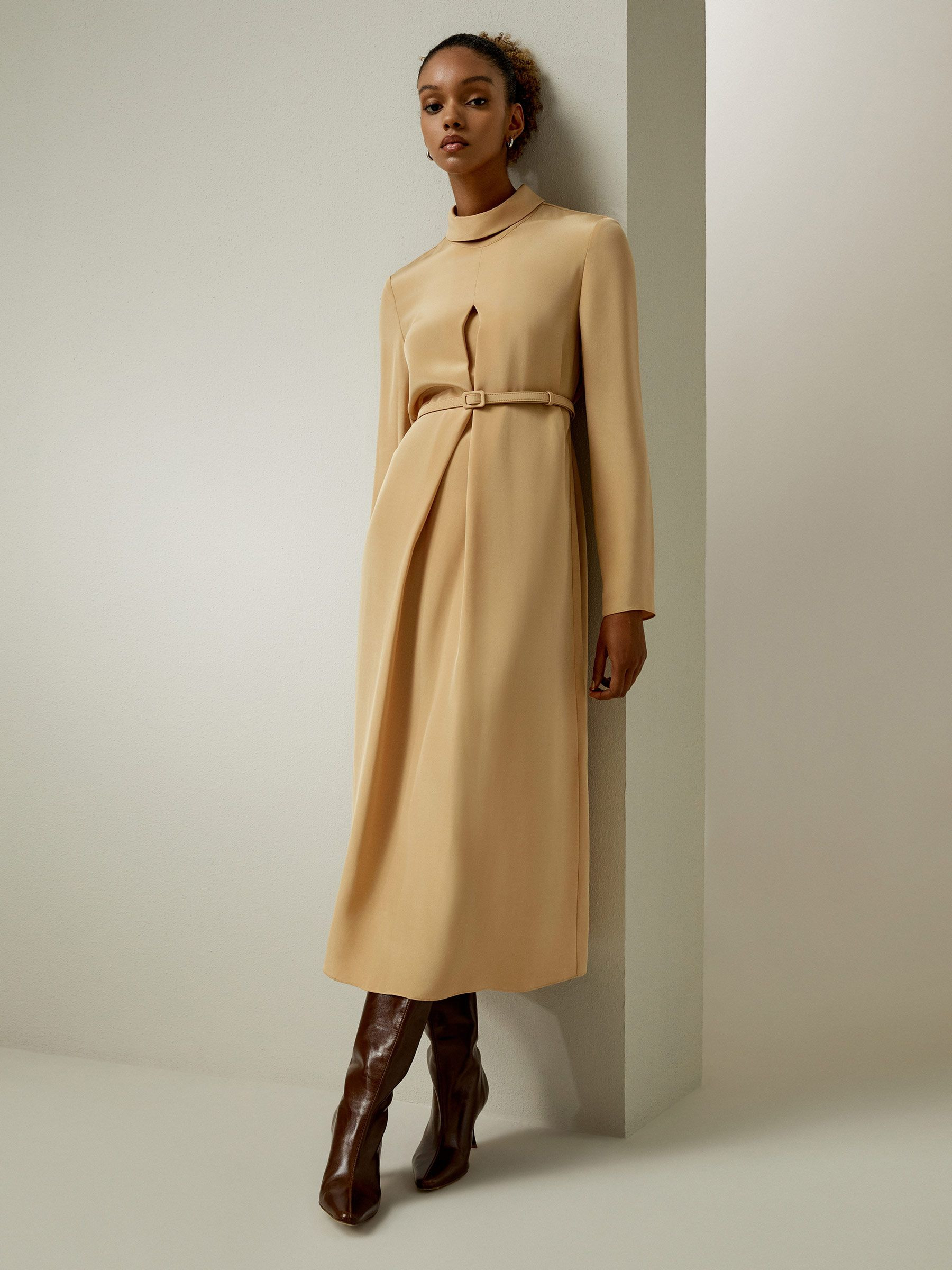 (Evanna) Stand Collar A Line Dress | LilySilk