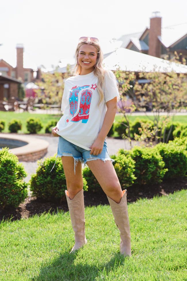 Red White and Boots White Oversized Graphic Tee | Pink Lily